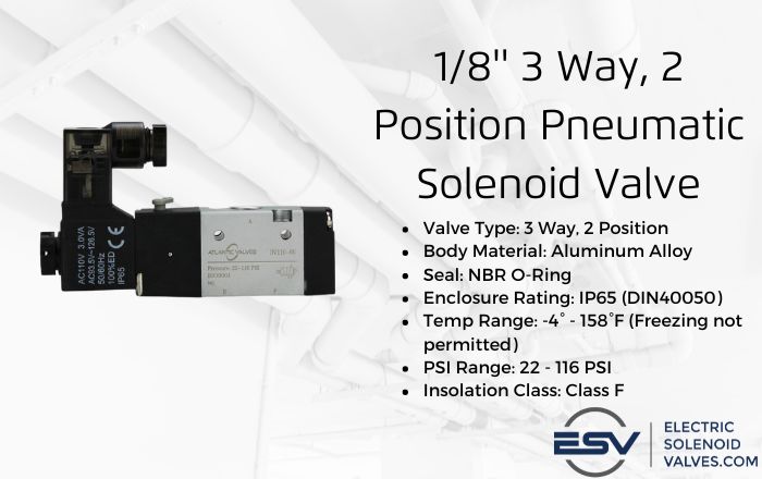1/8'' 3 Way, 2 Position Pneumatic Solenoid Valve