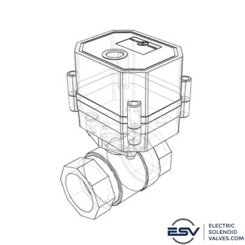 3D CAD diagram of a 1 inch brass motorized ball valve