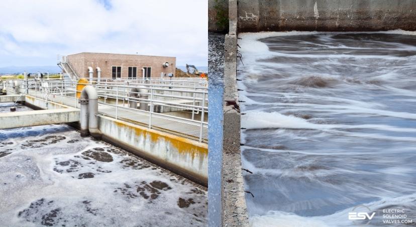 Side by side of the aeration process step at a wastewater treatment plant
