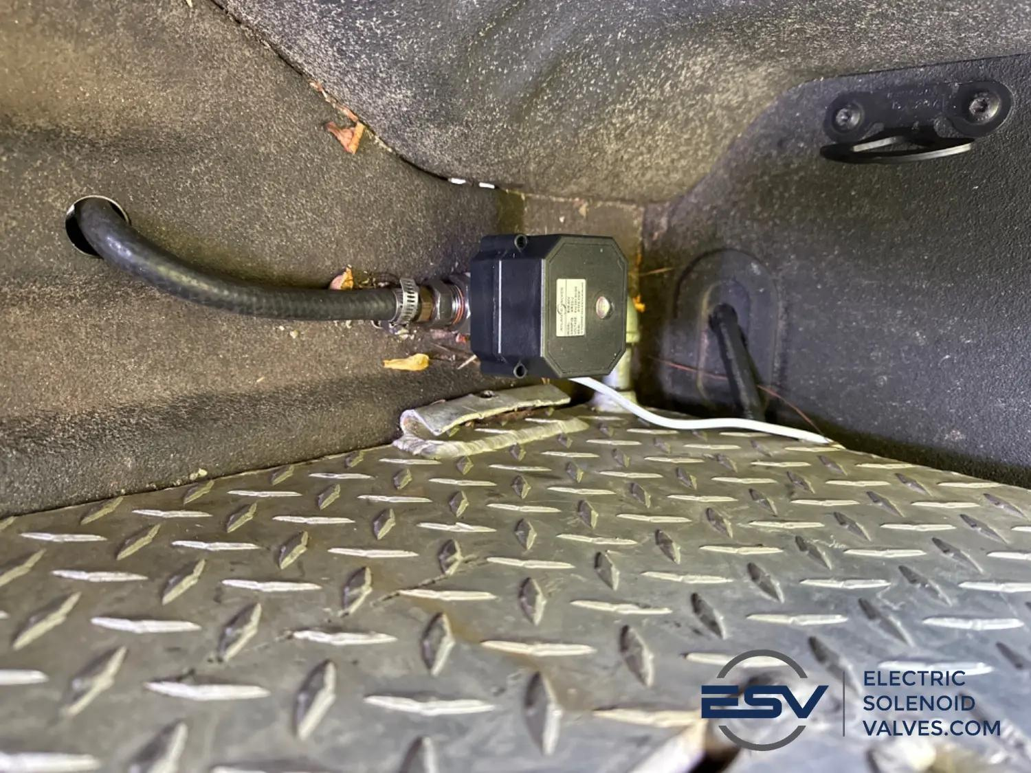 1/2" Brass Electric Ball Valve installed in a truck to control diesel gas flow in weather resistant condition