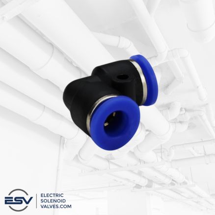 Quick connect elbow union push to connect fitting for air control in pneumatic systems