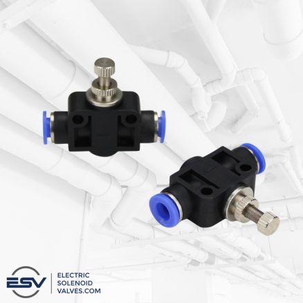 Push to connect fitting with pneumatic/air flow control valve