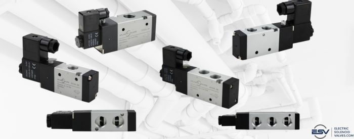 Pneumatic solenoid valves - 3 way 2 position and 4 way 5 port - from Electricsolenoidvalves.com